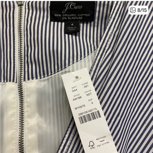 J. Crew Women’s Jumpsuit Size 4 Organic Cotton Poplin Wide Leg Striped NWT - Picture 4 of 8